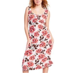 Old Navy Women’s Waist-Defined Crepe Midi Floral Dress Pink Flowers Summer